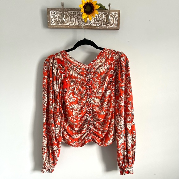 🌻FREE PEOPLE Say The Word Blouse-Ruby Red Color-Size Medium - Picture 12 of 15